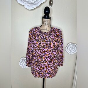 NTM: Tucker The Classic Blouse Pink, Orange & Black Leop Print Blouse Size XXS